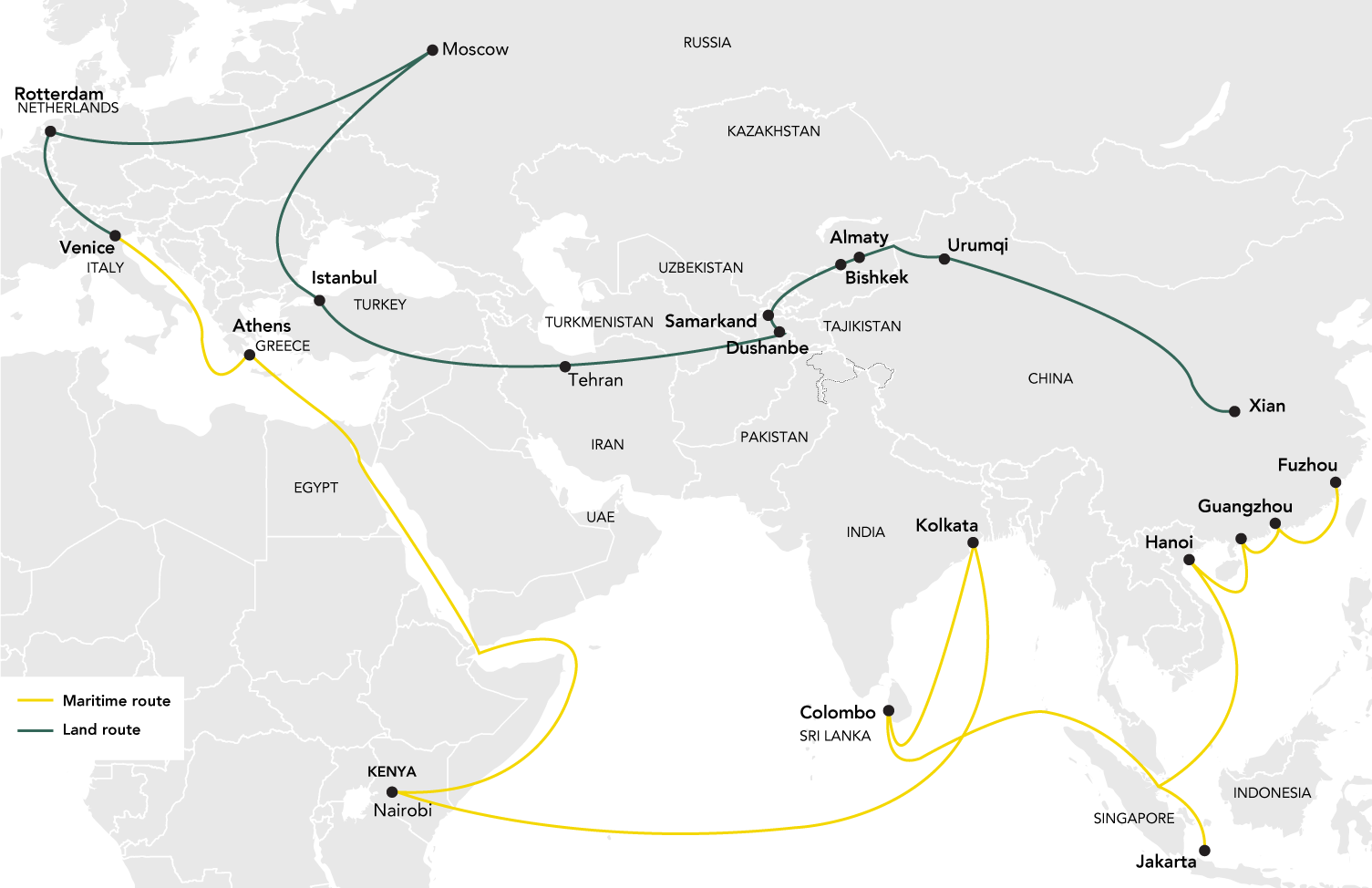 The Route of China’s Belt and Road Initiative